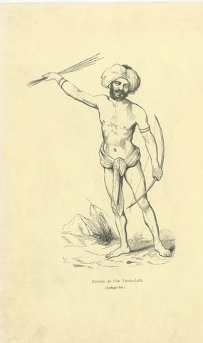 Native of Vatou-Lele, Fiji, Antique Wahlen Costume Print, 1843-1844
