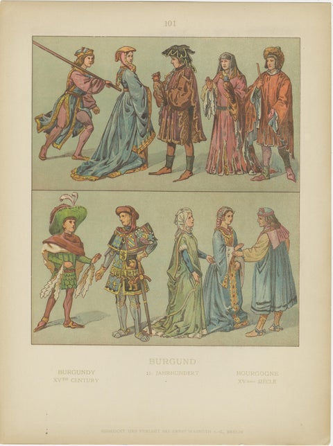 Burgundian Renaissance-Era Costume, 15th Century Antique Print, Published c.1880, view 3
