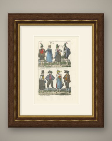Tyrolean Costume of the Zillertal, Unterinntal, Lechtal and Gröden, 1842, shown framed