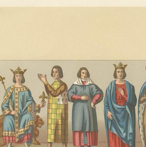 Antique Print of Costumes of the Middle Ages by Racinet '1888', close-up 1