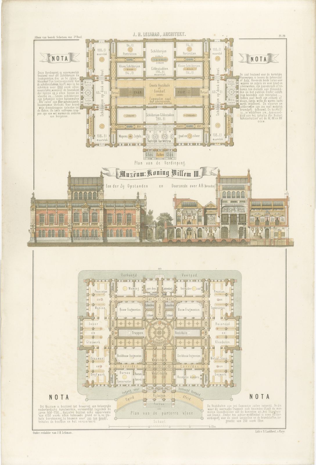 Museum King Willem III, Plans, Dutch Architecture Print, Leliman, 1865-1866
