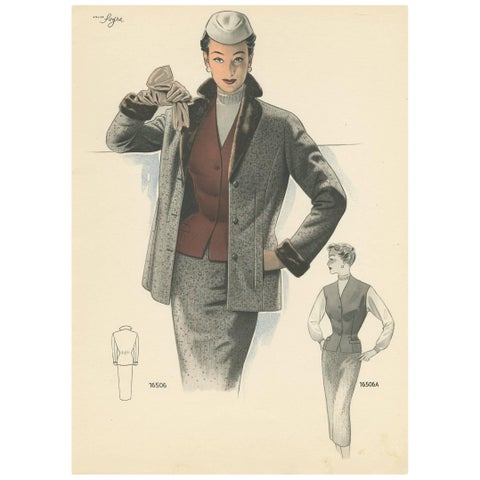 Vintage Fashion Print 'Pl. 16506' Published in Le Tailleur Moderne, 1954