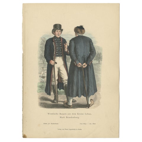 Antique Costume Print of Farmers from the Region of Lebus, Poland, c.1880