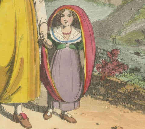Tivoli Costumes & Temple of Vesta - 1819 Etching of Italian Heritage, close-up 1