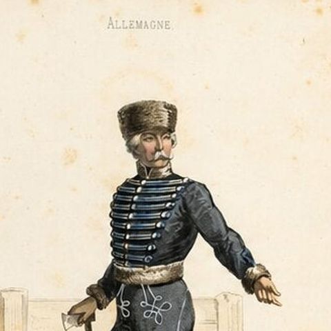 Set of Three Antique German & Hungarian Folk Costume Engravings, circa 1850, close-up 1