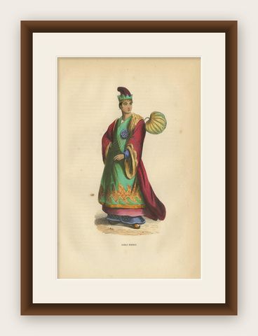 Antique Print of a Burmese Nobleman by Wahlen, 1843, shown framed