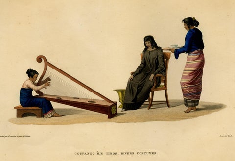 Print of Timorese Ladies Playing Harp & Drinking Tea in Kupang, Indonesia, 1825, view 3