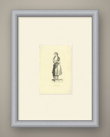Young Girl of Pitcairn Island, Antique Wahlen Costume Print, 1843-1844, shown framed
