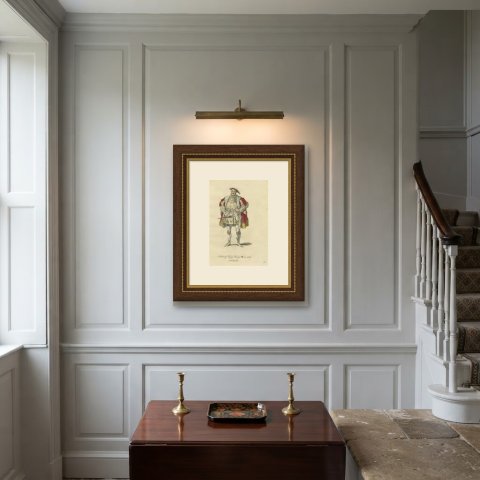 Habit of King Henry VIII in 1520, Hand Colored Jefferys Costume Plate, 1757, shown framed on a wall