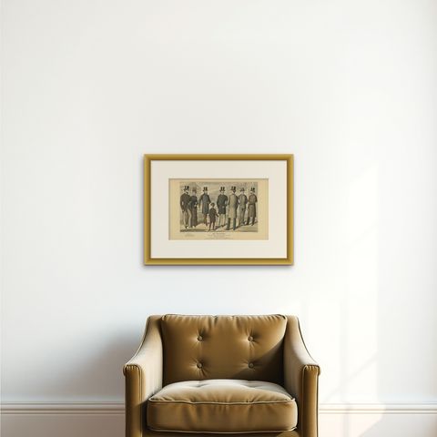 Antique Fashion Print from Le Progrès, October 1886, Good Condition, shown framed on a wall