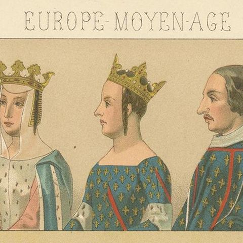 Pl. 20 Antique Print of European Costumes by Racinet, circa 1880, close-up 1