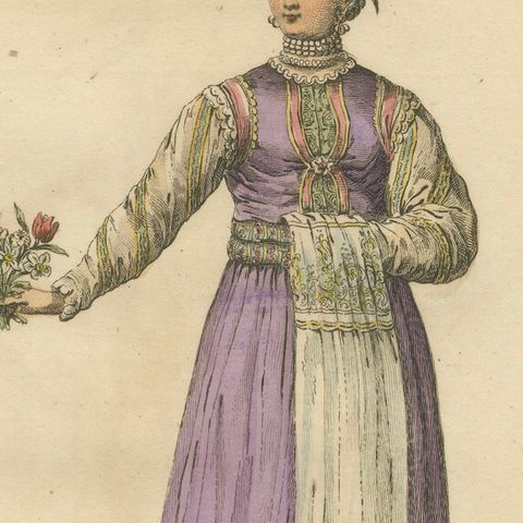 Antique Costume Print of a Young Lady of Wallachia, Engraving Jefferys, 1749, close-up 6