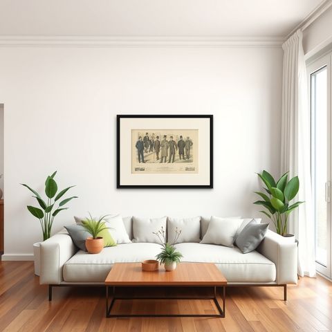 Antique Fashion Print Published in March, 1898, shown framed in a room