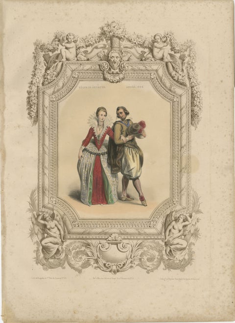 Henri IV & Marie de' Medici French Court Costume Lithograph, 1847
