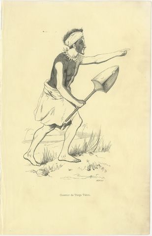 Warrior of Tonga Tabou, Antique Wahlen Costume Print, 1843-1844, view 2