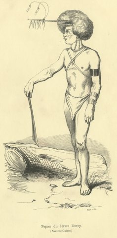 Papuan of Dorey Harbour, Antique Wahlen Costume Print, 1843-1844
