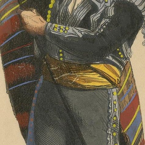 Antique Costume Print of an Inhabitant of Jerez by Wahlen, 1843, close-up 1