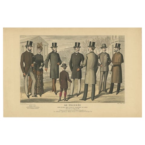 Antique Fashion Print from Le Progrès, October 1886, Good Condition