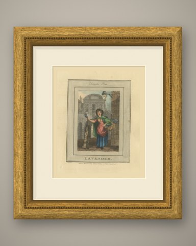 Lavender Seller at Temple Bar, Cries of London, 1804, shown framed
