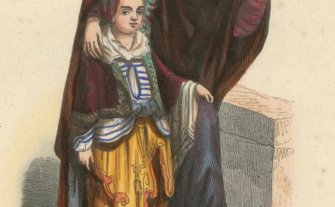 Turkish Woman with Child, Ottoman Costume, Hand-Coloured Lithograph, c.1845, close-up 3