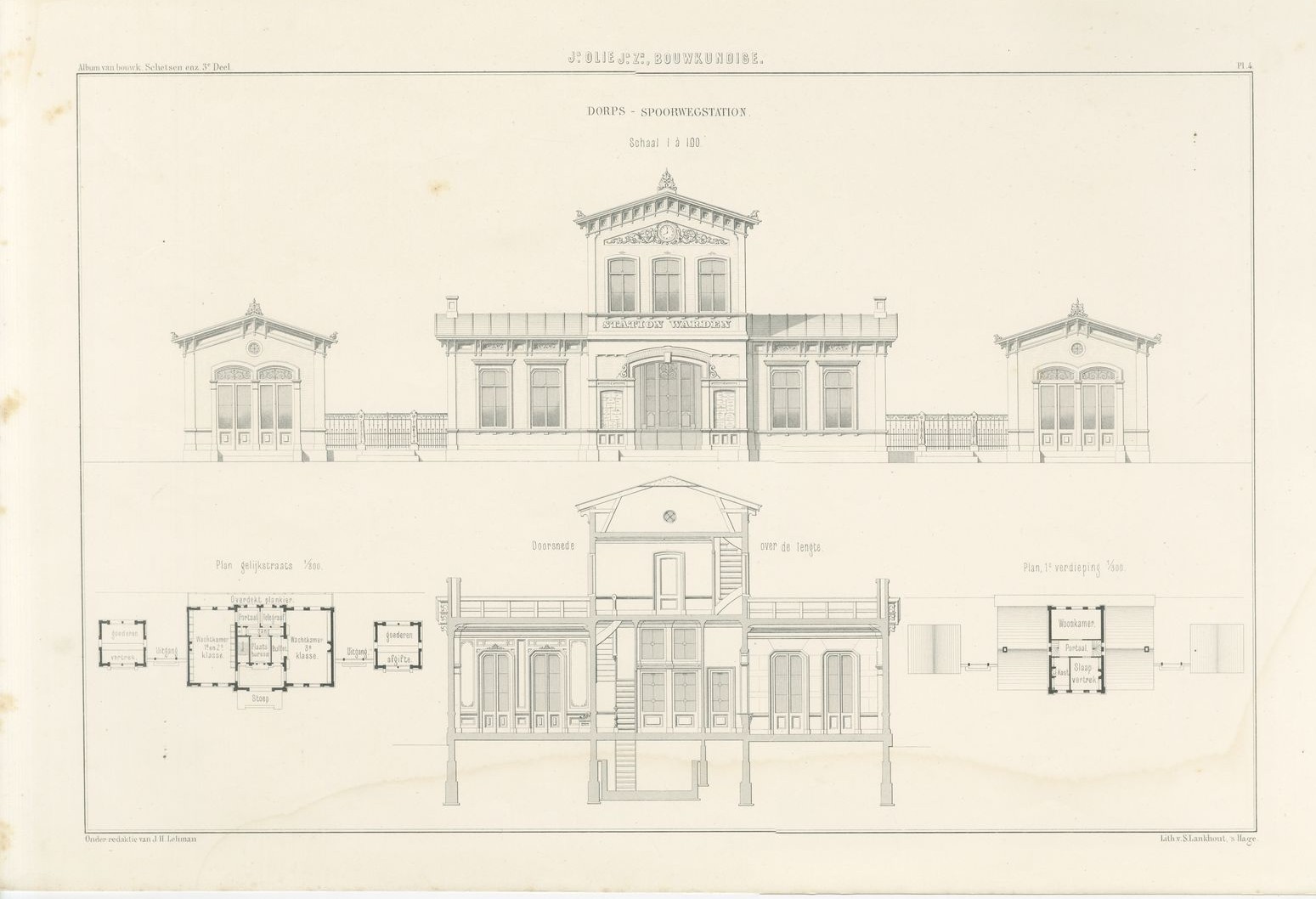 Village Railway Station, Waarden, Dutch Architecture Print, Leliman, 1865-1866