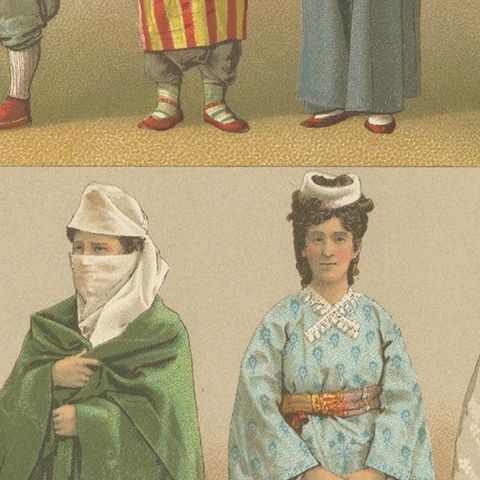 Antique Print of Turkish Costumes by Racinet, 'circa 1880', close-up 2
