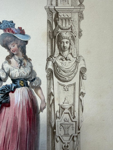 French Louis XVI Promenade Costume Lithograph, 1792, Published 1847, view 5