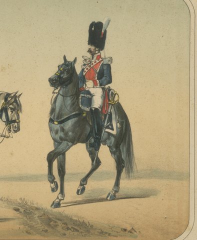 Guardias de la Persona del Rey, Spanish Royal Guard Cavalry, Lithograph, 1861, close-up 2
