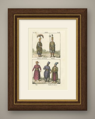 Officer of the Guards, Guard, Mute and Palace Guard, Lithograph, 1842, shown framed