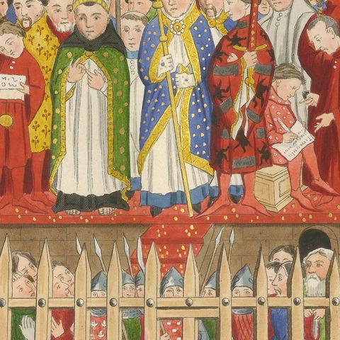 Medieval Coronation Ceremony, Hand-Colored Costume Plate by Paul Mercuri, 1845, close-up 6