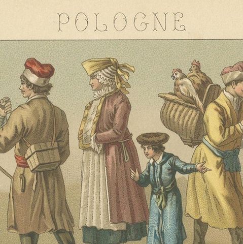 Antique Print of Polish Costumes Racinet, 'circa 1880', close-up 1