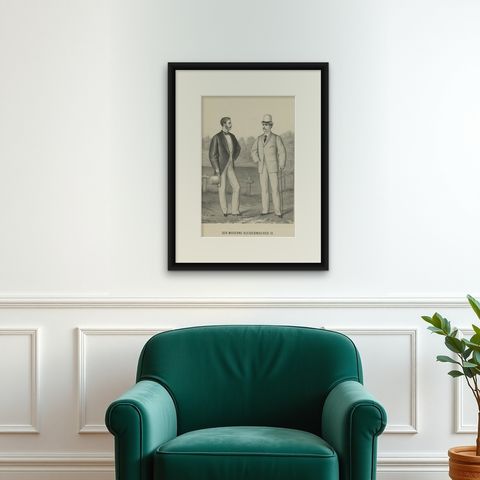 Antique German Print of Men's Fashion, c.1900, shown framed on a wall
