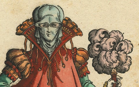 Virgin Woman from Naples, Antique Hand-Colored Woodcut by Jost Amman, 1577, close-up 1