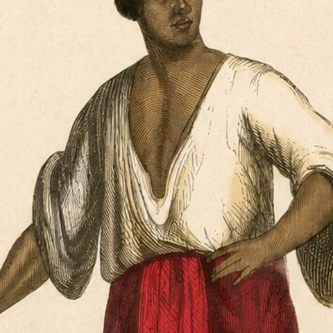 Antique Thai or Siamese Costume Print, Hand-Colored Engraving, 1854, close-up 6