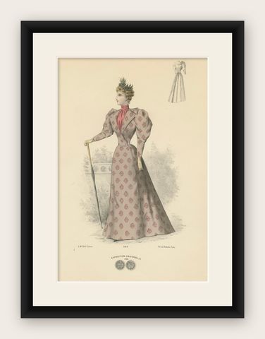 Refined Elegance: 1889 Fashion Lithograph by Michau, the Exposition Universelle, shown framed