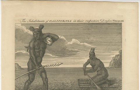 Inhabitants of California, Indigenous Dress and Daily Life Engraving, c1774, close-up 3