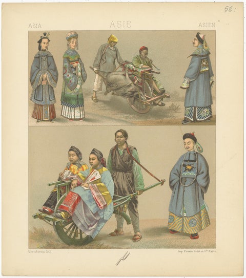Pl. 56 Antique Print of Asian Costumes by Racinet, 'circa 1880', view 4