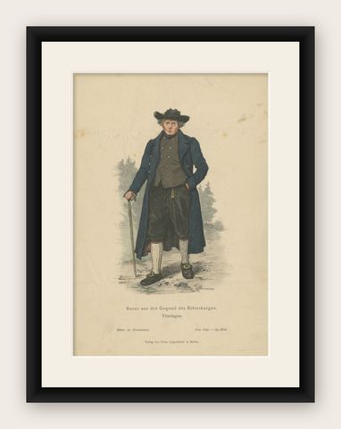 Antique Costume Print of a Farmer from the Region of Ettersberg by Lipperheide, shown framed