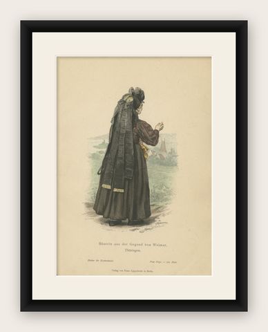 Antique Costume Print of a Farmer's Wife from the Region of Weimar, Lipperheide, shown framed