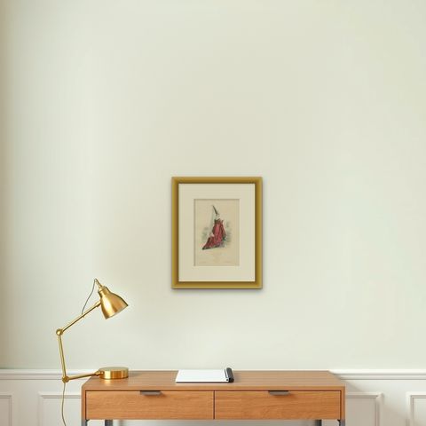 Antique French Costume Print of a Noble Lady in Medieval Attire, 19th Century, shown framed on a wall