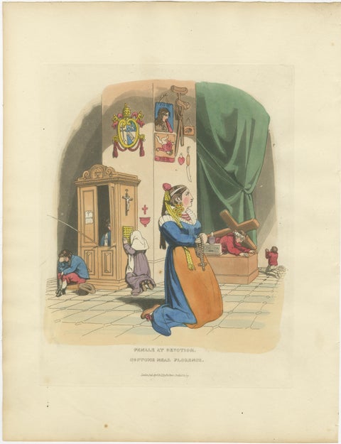 Costume Print: Woman at Devotion, Near Florence, 1820s Hand-Colored Engraving, view 2