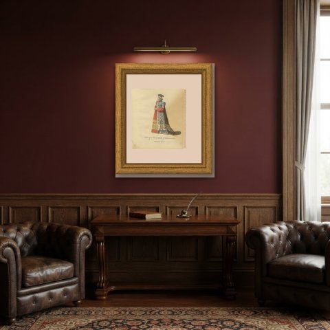 Lady of Quality of Bavaria in Blue Lozenge Gown, Costume of 1581, 1757, shown framed in a room