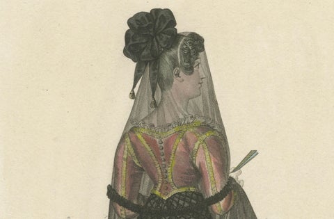 Spanish Woman from Madrid, Hand-Colored Engraving, Costume de divers Pays, 1820, close-up 3
