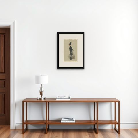 Victorian Statesman with Top Hat, Vanity Fair Statesmen Series, 1870, shown framed on a wall