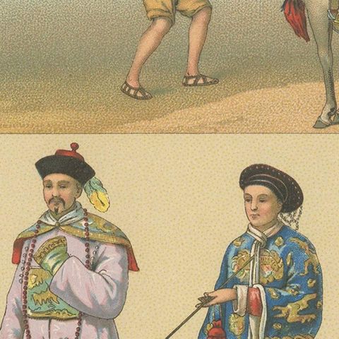 Pl. 57 Antique Print of Asian Costumes by Racinet, 'circa 1880', close-up 2
