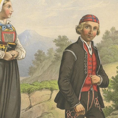 Norwegian Folk Costumes from Aal in Hallingdal, Tønsberg Edition, 1860s, close-up 5