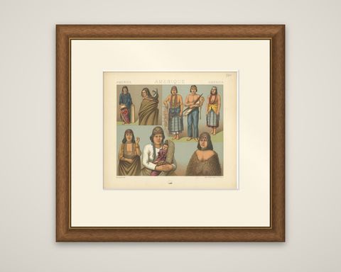 Pl. 100 Antique Print of American Costumes Racinet, 'circa 1880', shown framed