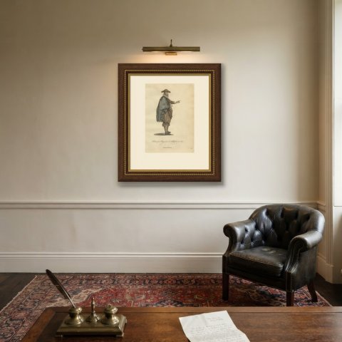 Physician in Holland in 1640, Hand Colored Jefferys Costume Plate, 1757, shown framed on a wall