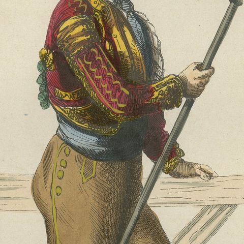 Spanish Bullfight Picador - Antique Costume Lithograph, c.1852, close-up 6