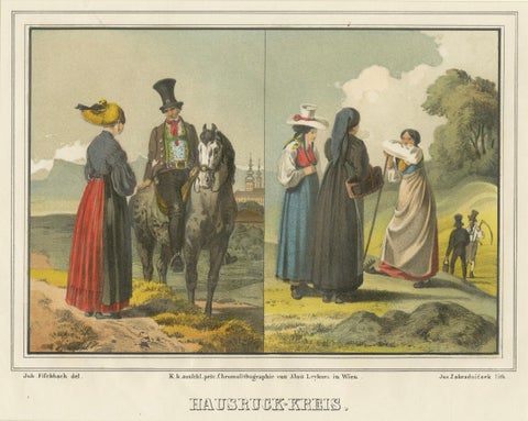 Austrian Folk Costume Pair, Hausruckkreis, Alpine Genre Scenes, 19th Century, close-up 1